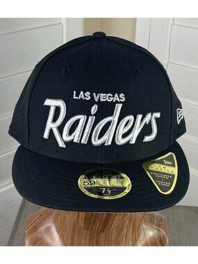 New Era 59Fifty NFL Las Vegas Raiders Omaha Script Low Profile Fitted Hat 7 1/2